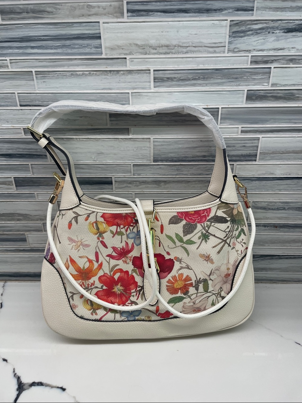 White Floral Print Shoulder Bag